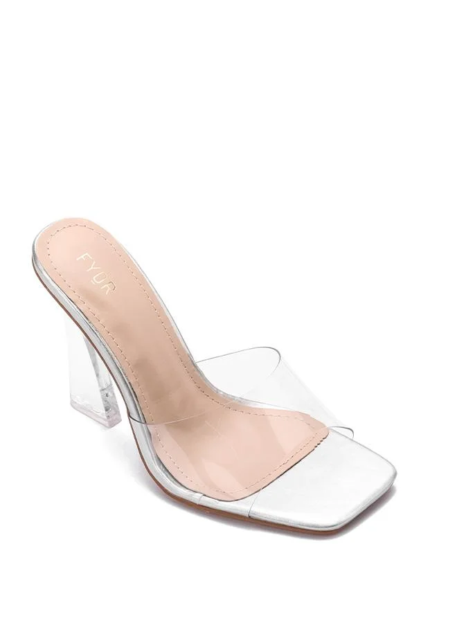 فايور صنادل نسائية بكعب عريض وحزام شفاف